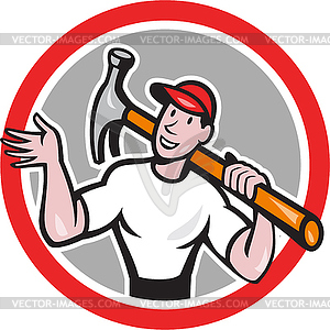 Carpenter Builder Hammer Circle Cartoon - vector clipart