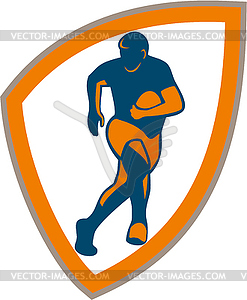 Rugby Player Running Shield Silhouette - vector image