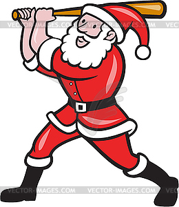 Santa Baseball Player Batting Cartoon - vector clipart