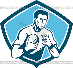 Rugby Player Running Ball Shield Cartoon - vector clipart / vector image