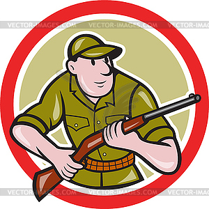 Hunter Carrying Rifle Circle Cartoon - vector image