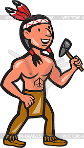 Native American Holding Tomahawk Cartoon - vector clipart