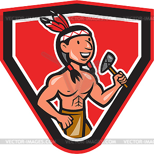 Native American Holding Tomahawk Cartoon - vector image