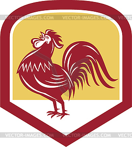 Rooster Cockerel Crowing Side Woodcut Shield - color vector clipart