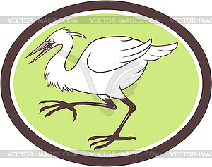 Egret Heron Crane Walking Cartoon - vector clip art