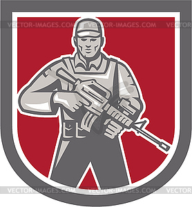 Soldier Serviceman With Assault Rifle Shield - vector clip art
