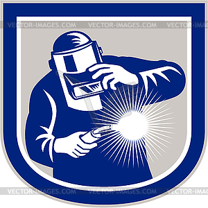 Welder Welding Torch Front Shield Retro - vector clip art