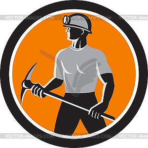 Coal Miner Holding Pick Axe Side Circle Retro - vector image