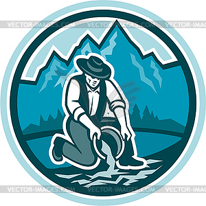 Gold Prospector Miner Panning Circle Retro - vector image