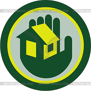 Hand Holding House Circle Retro - stock vector clipart