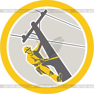 Power Lineman Repairman Climbing Pole Circle - vector clip art