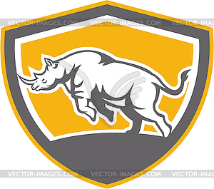 Rhinoceros Charging Side Shield Retro - vector image