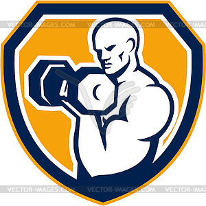 Strongman Pumping Dumbbells Shield Retro - vector clipart / vector image