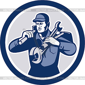 Handyman Repairman Spanner Wrench Spade Retro - vector image