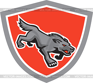 Angry Wolf Wild Dog Stalking Shield Retro - color vector clipart