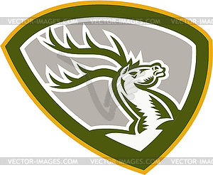 Stag Deer Retro Woodcut Shield - vector clipart