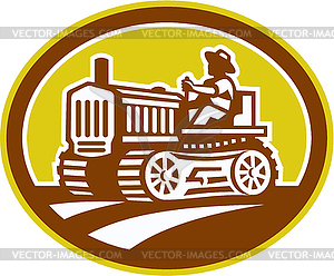 Farmer Drive Vintage Tractor Oval Retro - vector clip art