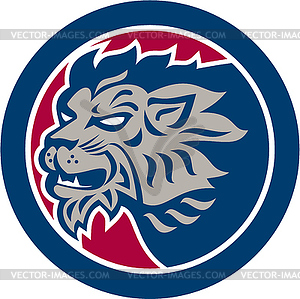 Lion Head Side Retro Circle - vector image