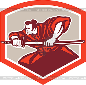 Samurai Warrior Drawing Katana Sword Shield - vector clipart