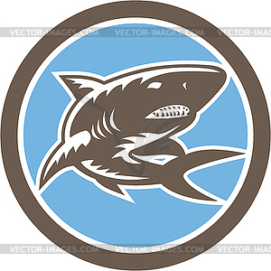 Shark Swimming Up Woodcut Retro - vector image