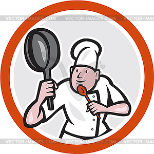 Chef Cook Holding Frying Pan Fighting Stance Cartoon - stock vector clipart