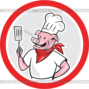 Pig Chef Cook Holding Spatula Circle Cartoon - royalty-free vector image