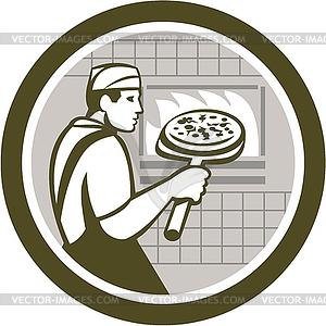Pizza Maker Holding Peel Side Retro Circle - vector clip art