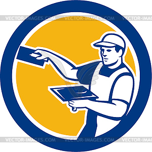 Plasterer With Trowel Circle Retro - vector clipart