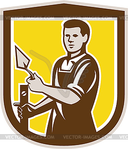 Mason Masonry Worker Trowel Shield Retro - vector image