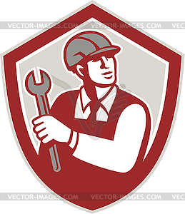 Mechanic Holding Wrench Shield Crest Retro - vector clipart
