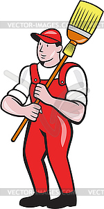 Janitor Cleaner Holding Broom Standing Cartoon - vector EPS clipart