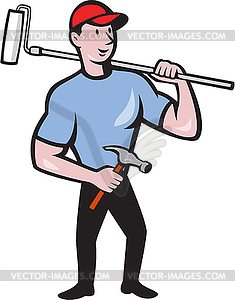 House Painter Holding Paint Roller Cartoon - vector image