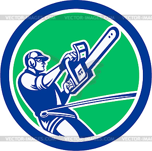 Tree Surgeon Trimming Chainsaw Circle Retro - vector clipart