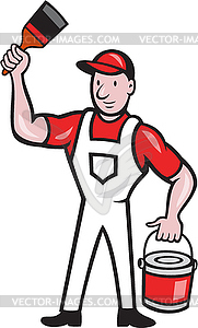 House Painter Holding Paint Can Paintbrush Cartoon - vector image