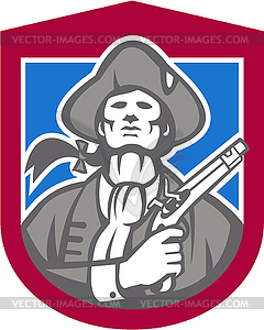 American Patriot With Flintlock Shield Retro - vector image