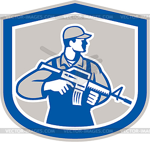 Soldier Military Serviceman Rifle Side Crest Retro - vector image