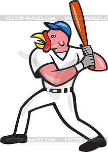 Turkey Baseball Hitter Batting Cartoon - vector clipart