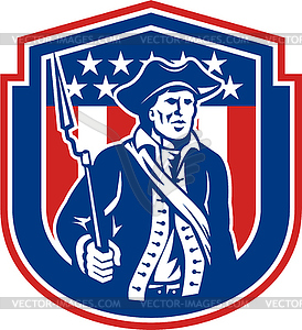 American Patriot Holding Bayonet Rifle Shield Retro - vector clip art