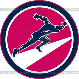 Sprinter Runner Running Woodcut Retro - vector image