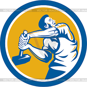 Union Worker Strike With Sledgehammer Retro - vector image