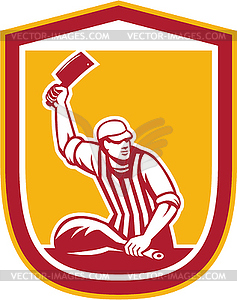 Butcher Cutter Meat Cleaver Knife Shield Retro - royalty-free vector image