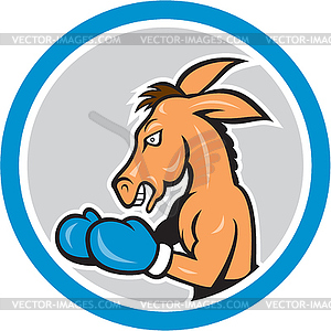 Donkey Boxing Side View Circle Cartoon - vector image