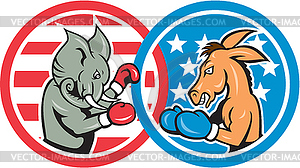 Boxing Democrat Donkey Versus Republican Elephant - vector image