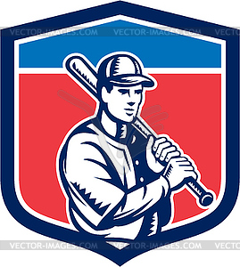 Baseball Holding Bat Shoulder Retro - vector clipart