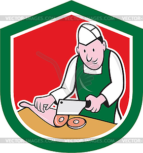 Butcher Chopping Meat Shield Cartoon - stock vector clipart