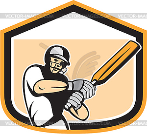 Cricket Player Batsman Batting Shield Cartoon - vector image