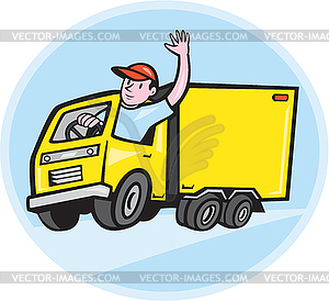 Delivery Truck Driver Waving Cartoon - vector clipart