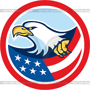 American Bald Eagle Clutching Flag Circle Retro - vector clip art