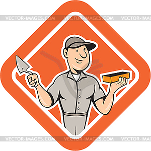 Bricklayer Mason Plasterer Standing Shield Cartoon - vector image