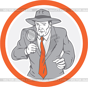 Detective Holding Magnifying Glass Circle Retro - royalty-free vector image